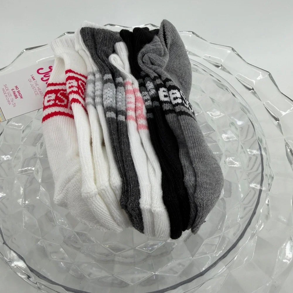 Justice Girls No Show Socks 6 Pair White Grey Black Pink Sport Size M Size 1Y 3Y